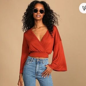 Lulus Turn of Events Rust Orange Reversible Long Sleeve Crop Top